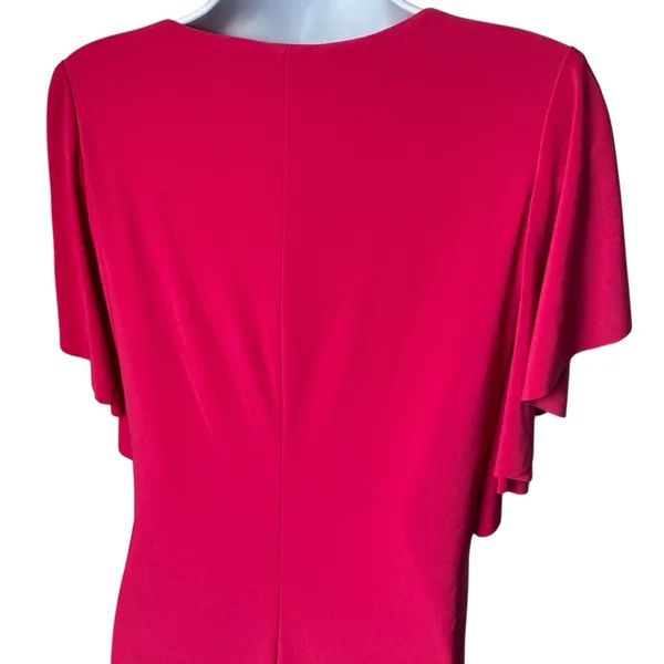 Lauren Ralph Lauren Pink V-Neck Ruched Midi‎ Dress Special Occasion Evening 10 - Image 7
