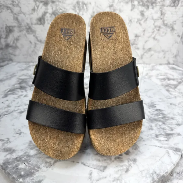 Reef Cushion Vista Higher Platform Slide Sandals Size 7.5 Black Arch Support - Image 2