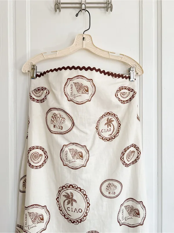 Kivari • Anthropologie Ciao Strapless Maxi Dress white linen print rickrack - Image 6