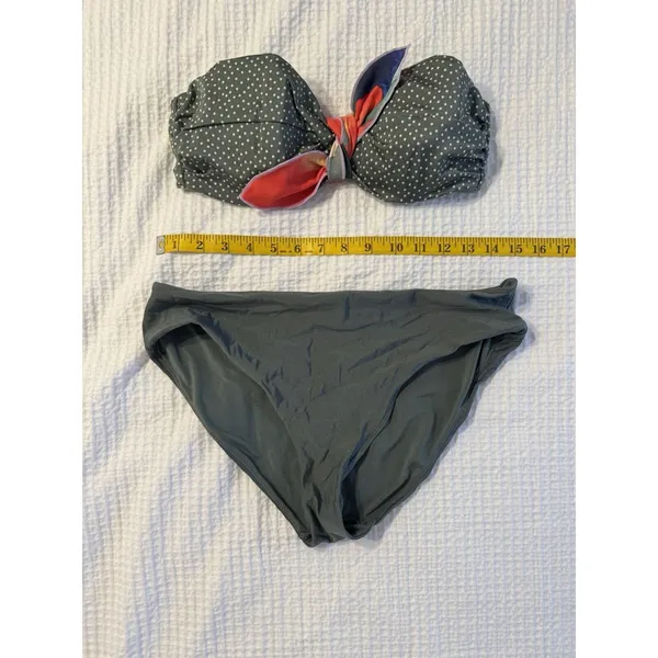 H&M Green Bathing Suit Polka Dot Strapless US 10 Removable Tie Full Coverage - Image 3