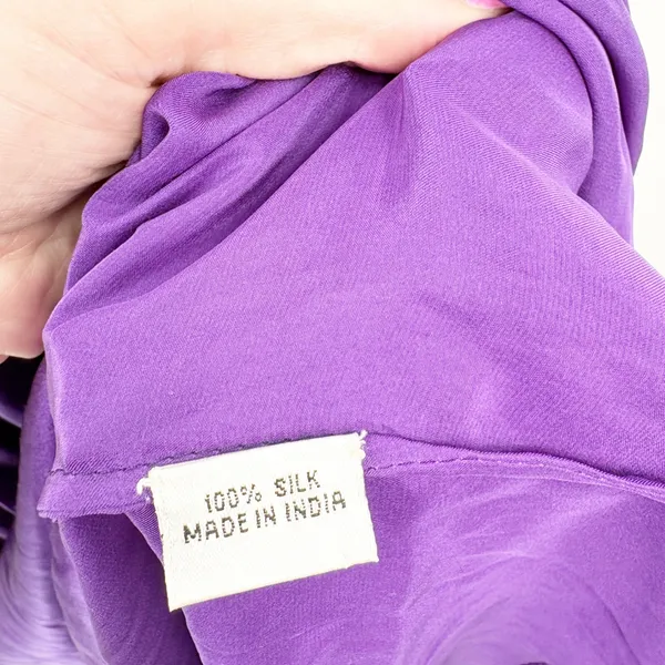 Blessed and Lucky Womens Purple 100% Silk Pleated Halter Maxi Prom Gown Dress XS - Image 6