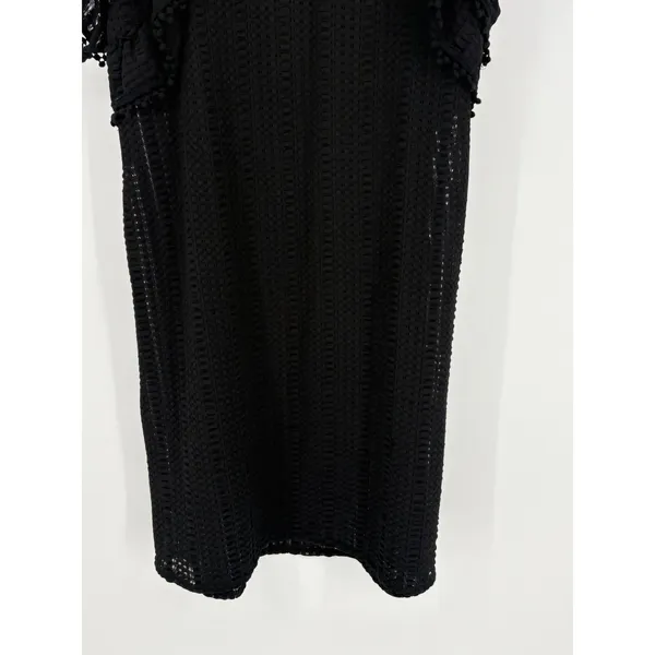 Sugar + Lips‎ Eyelet Ruffle Mini Dress Womens Small Black Pom Pom Trim STD10938 - Image 9