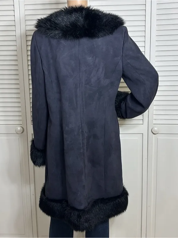 Vintage INC International Concepts Suede Penny Lane Fur Y2K Coat Large - Image 2