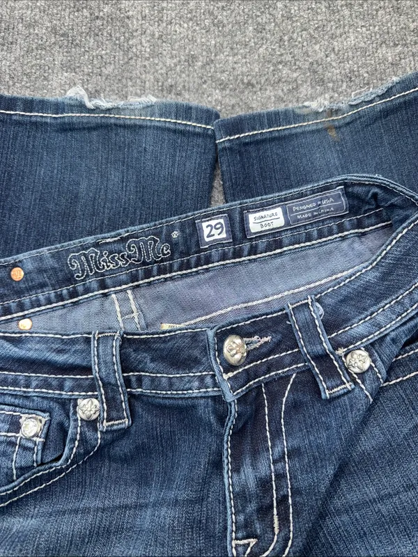 Miss Me Dark Blue Flare Jeans with Contrast Stitching - Image 8