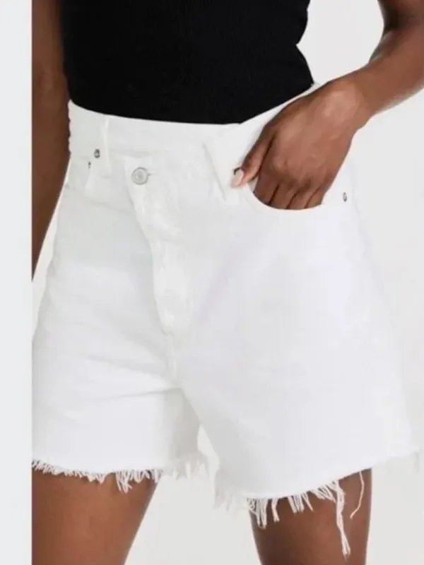Agolde organic cotton denim criss cross high rise shorts raw hem white 31 - Image 2