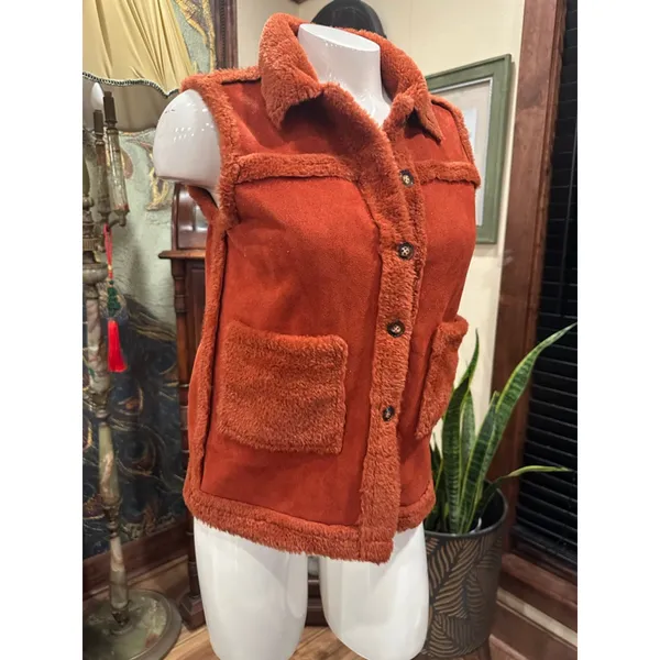 Women's Unbranded Vest Orange Faux Shearling - Image 2