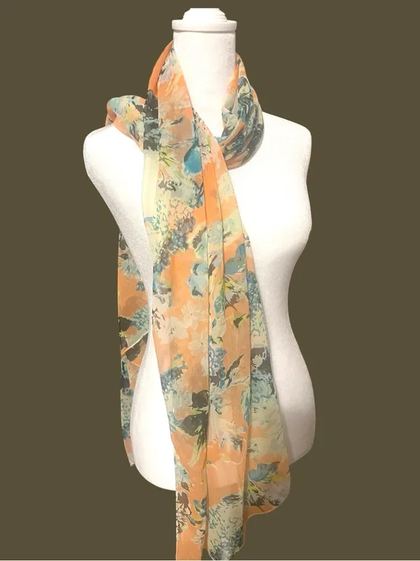 croft & barrow Peach and Aqua Floral Sheer Scarf - Image 4