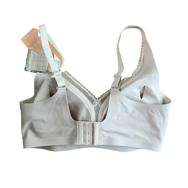 Cueply Women Beige Wireless‎ Seamless Bra Lace Trim Molded Cups Size Large NWT - Image 6