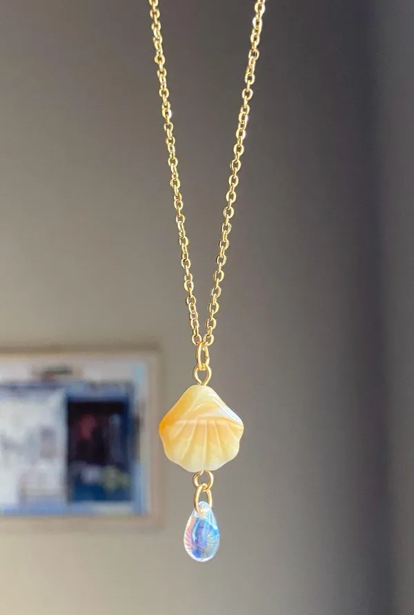 Handmade gold tone stainless steel boho chic quality glass beads necklace🌀🐚🌊 - Image 2