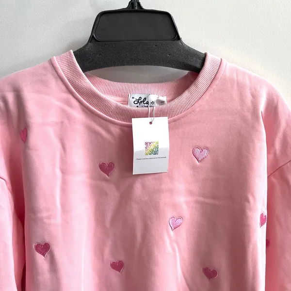 Lola +‎ The Boys Heart Sweatshirt Women Large Pink Coquette Embroidered Pullover - Image 3