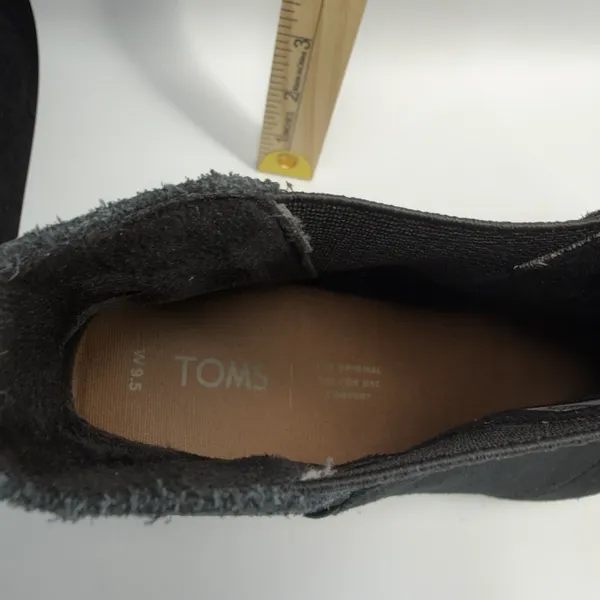 TOMS Womens Size 9.5 Black Suede Leather‎ Wedge Ankle Bootie Almond Toe Slip On - Image 4