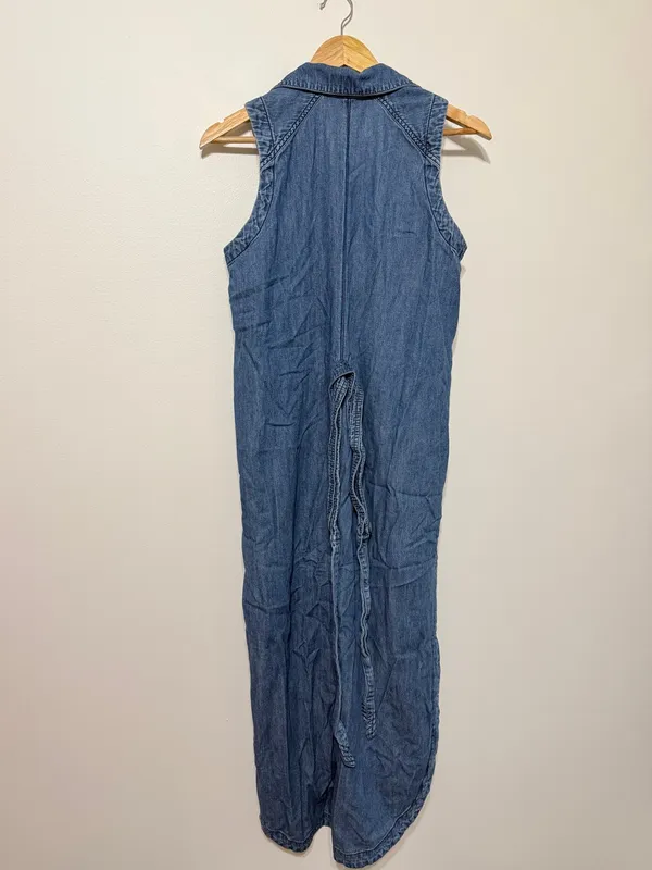 Free People Midi Denim Dress Size XS Belted Blue Summer Long Sleeveless - Image 6