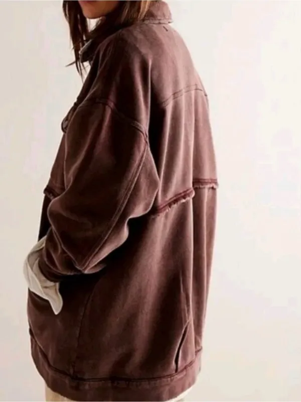 We The Free Free People Dawson Chore Jacket in Washed Chocolate Brown Size Medium - Image 3