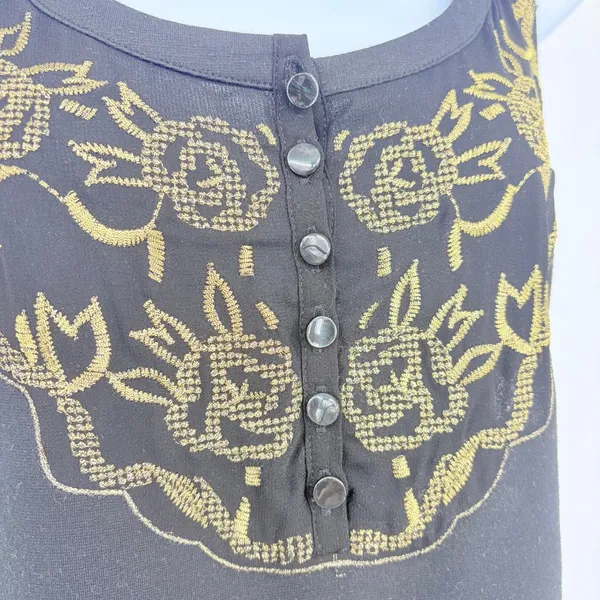 Free People Metallic Embroidered Mini Dress 4 Festival Whimsigoth Boho Black - Image 12