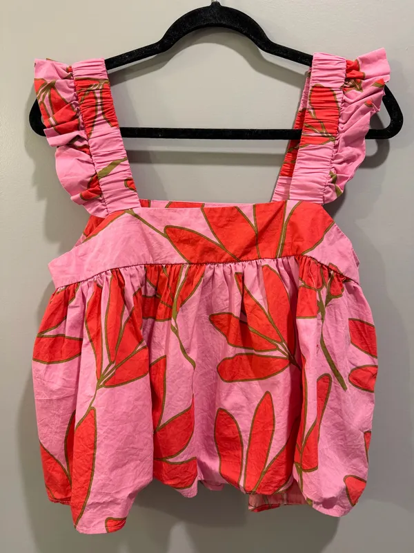 Karlie Floral Print Flutter Sleeve Blouse Pink and Red - Image 2