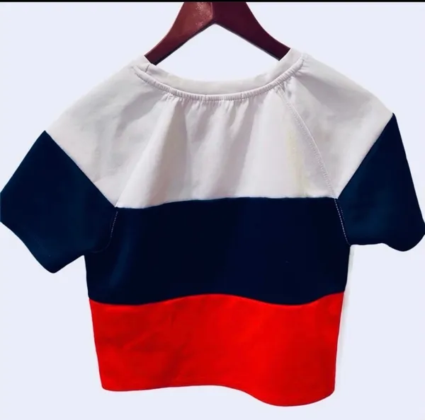 Red Fox Red White Blue Crop Top L’Amour M Patriotic Preppy Striped - Image 5