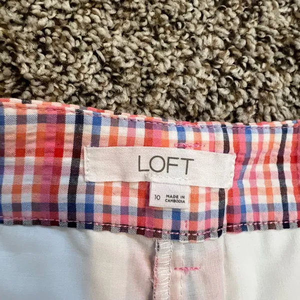 LOFT The Riviera Short Womens 10 Pink Blue Orange Plaid Check‎ Cotton Blend 4in - Image 2