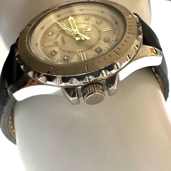 Stainless Steel UNICORN w/ abalone Face Black Leather Band Ladies Watch - Image 6