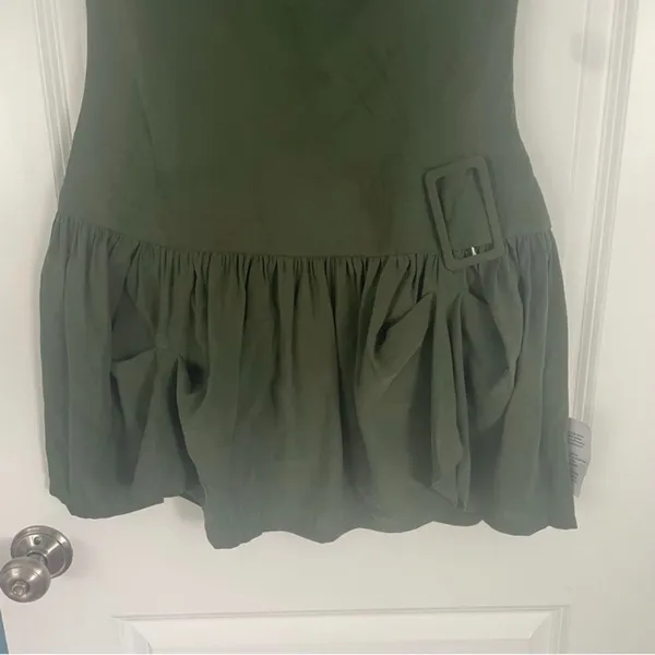 NWT ASOS Design Cowl Neck Hitched Hem Cupro Mini Dress Dark Green Size 10 - Image 6