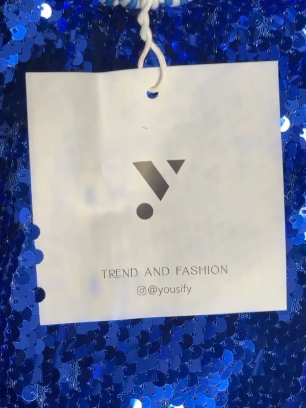 Yousify Royal Blue Sequin Midi Skirt Size S Lace Trim Stretch NWT - Image 6