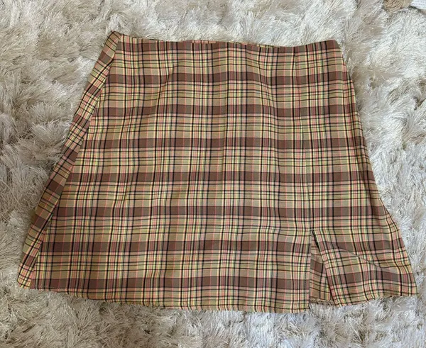Collusion Plaid Mini Skirt Brown Size 6 - Image 3