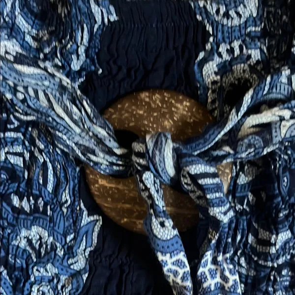 Blue and White Ruffled Asymmetrical Midi Skirt - Image 3