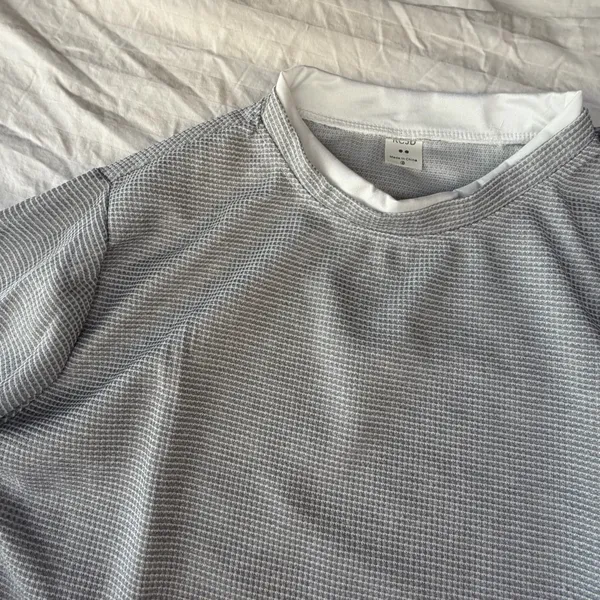 Women's Large Long Sleeve Crew Neck Grey White Top Size L #260378 - Image 2
