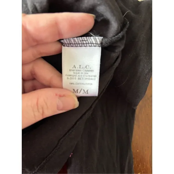 ALC Frank Black Cotton Long Sleeve Blouson Blouse Smocked Cuff Women’s Size Medium - Image 3