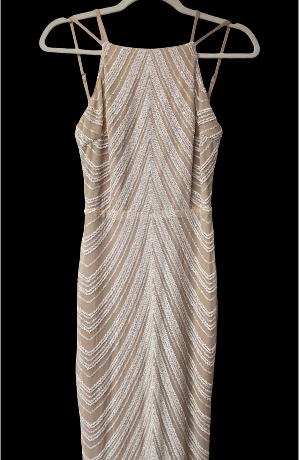 Boutique Tan and White sequined Formal Maxi Dress - Image 2