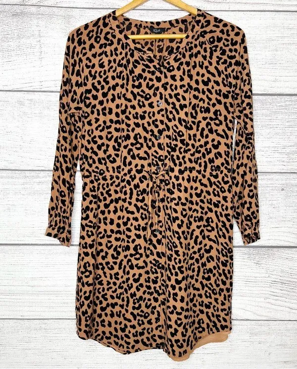 Rails Bella Jaguar Long Sleeve Leopard Print Shirt Dress Tie Waist Size Medium - Image 15