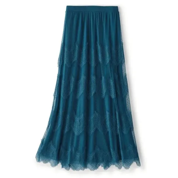 Soft‎ Surroundings Frederica Lace Maxi Skirt Dark Teal Blue Large NWT - Image 11