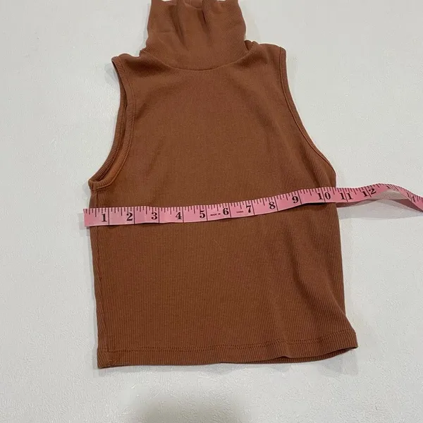 ZARA Ribbed Sleeveless Turtleneck Top S | Brown Mock Neck Tank | Minimalist Basi - Image 6