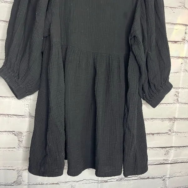 Carly Jean Los Angeles Black Blouse 1/4 Sleeve Mini Dress SZ S 100% Cotton Top - Image 3
