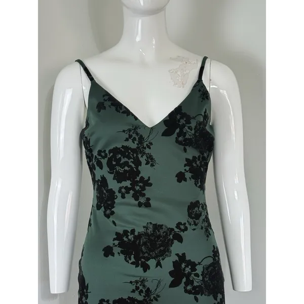 Windsor Women’s Green Velvet Floral Whimsigoth Dress Goth Grunge Stretch Size S NWT - Image 4