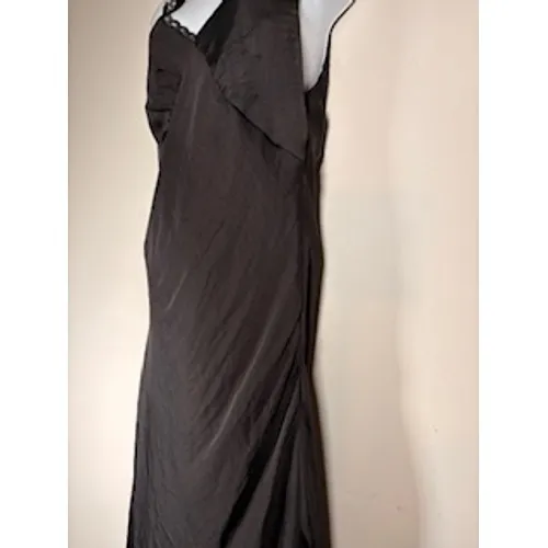 American Eagle Maxi Slip Dress Brown Lace Trim V-Neck Coquette Y2K 90s Size M - Image 3