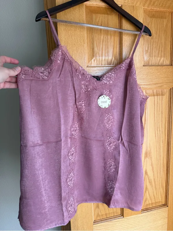 Oddi Satin Sleeveless Lace Camisole Tank Top Mauve Women Plus Size 2X NWT Woven - Image 2