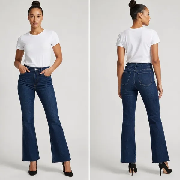 GAP Vintage Flare High Rise Jeans 31 12 Tall Dark Wash Rinsed Raw Hem‎ Stretch - Image 2