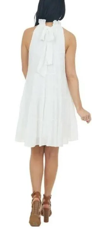 Halter Tiered Ruffle White Mini Dress - Image 2