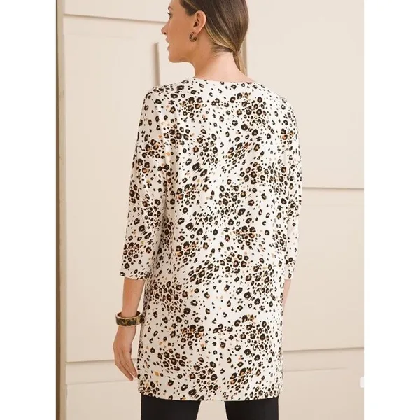 Chico's Touch of Cool Animal Print Wedge Tunic Size 2 Large Stretchy - Image 3