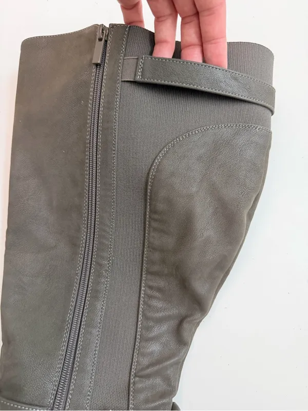 Torrid Boots Strappy Knee Faux Oil Suede Leather Buckles Tall Extra Wide Grey - Image 7