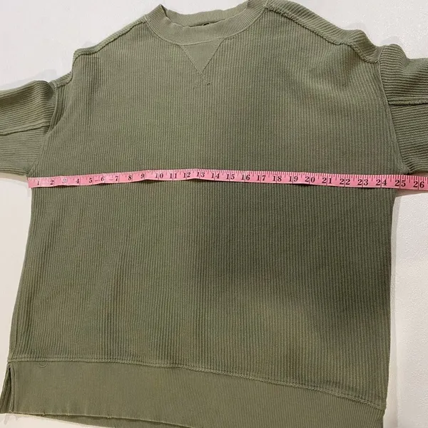 Aerie Ribbed Oversized Sweatshirt XS Green Crewneck Cozy Lounge Top - Image 4