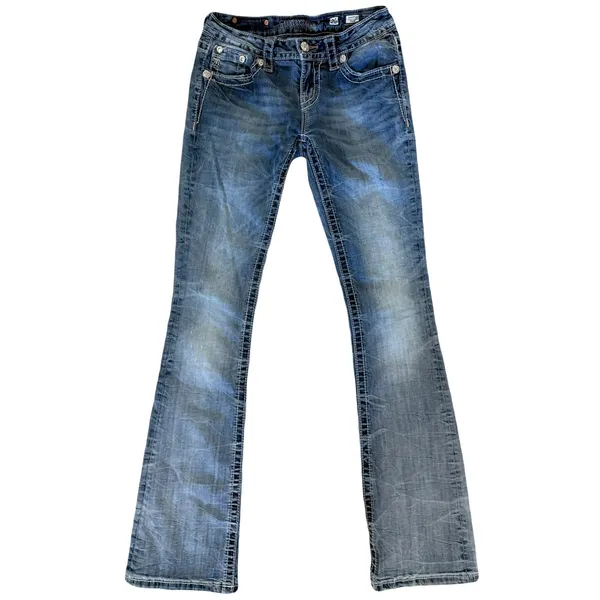Miss Me Signature Boot Cut Jeans Fleur de Lis Bling Crystals Size 26 - Image 3