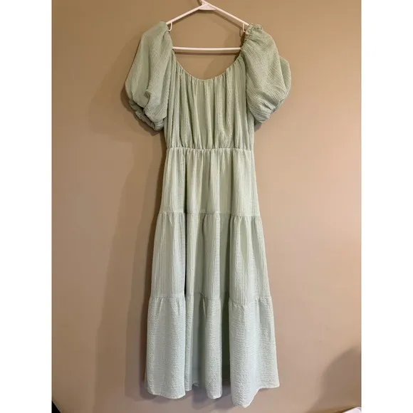 ASTR‎ The Label Sage Green Puff Sleeve Tiered Midi Dress Small AC12384 - Image 3