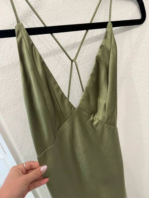 Hello Molly Midi Dress Green Satin - Image 2