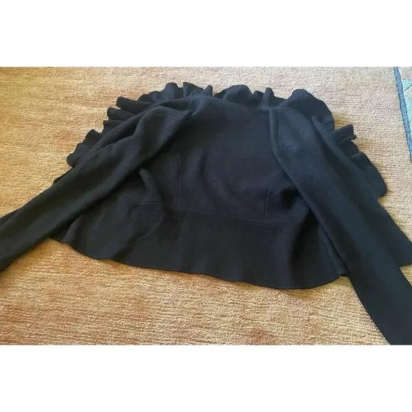 Kate Hill Women's 100% Wool Jacket Black Career Coat Ruffled Front Unlined Sz PM - Image 7