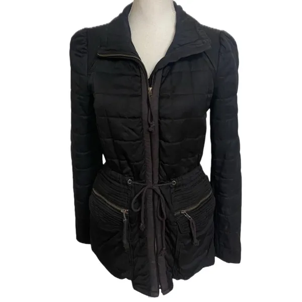 Aritzia Wilfred Marquis Black Quilted Coat Jacket w/ Adjustable Cinched Waist - Image 2