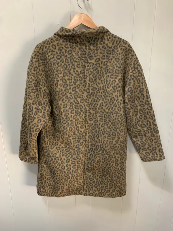 Old Navy Leopard Print Wool Coatigan Coat Jacket Medium - Image 4