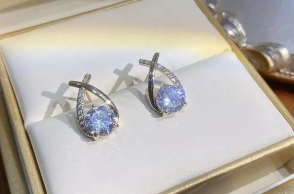 18K Gold Plated CZ Diamond Stud Earrings for Women - Image 2