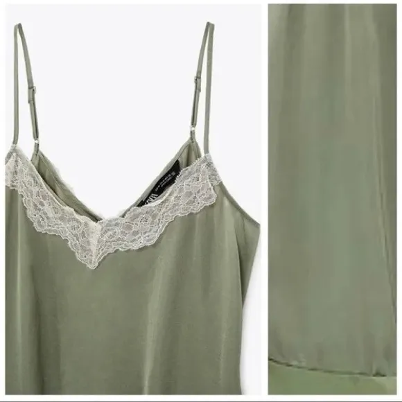 NWT green‎ silk bodysuit lace trim - Image 3