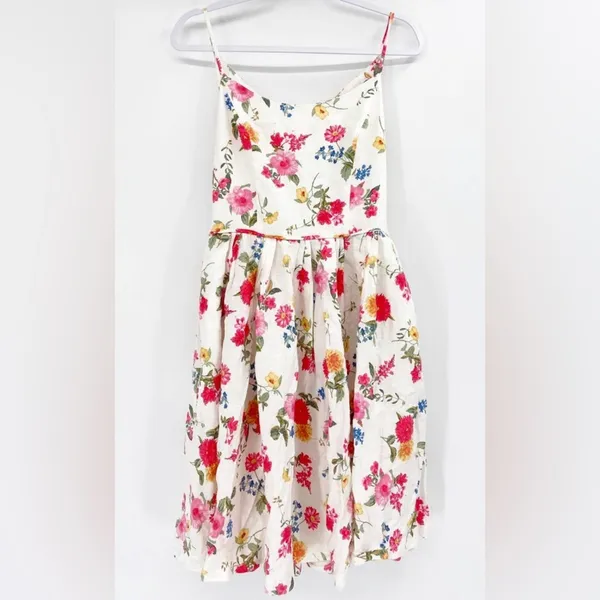 Gal Meets Glam Cassie Floral Linen Bow Back Tie Swing Dress Summer Sundress 2 - Image 5